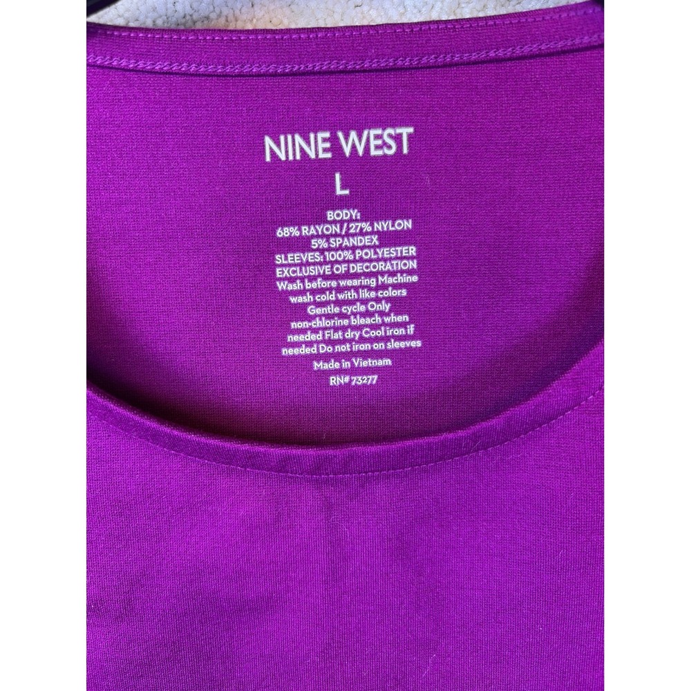 Nine West Knit Top Womens Large Purple Pleated Long Balloon Sleeve Feminine NEW - Picture 3 of 7